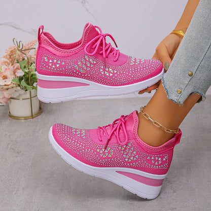 👟 Rhinestones-Embellished Breathable Mesh Sneakers – Sparkle Design, Airy Comfort & Grippy Soles ✨
