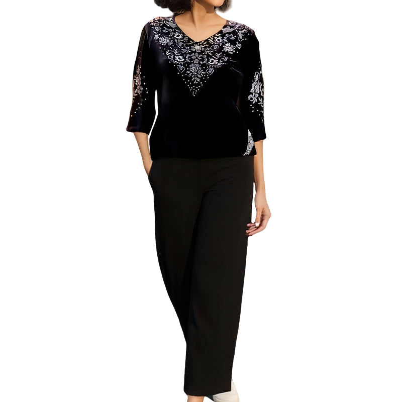 Women's Velvet Rhinestone Top & Pants Set