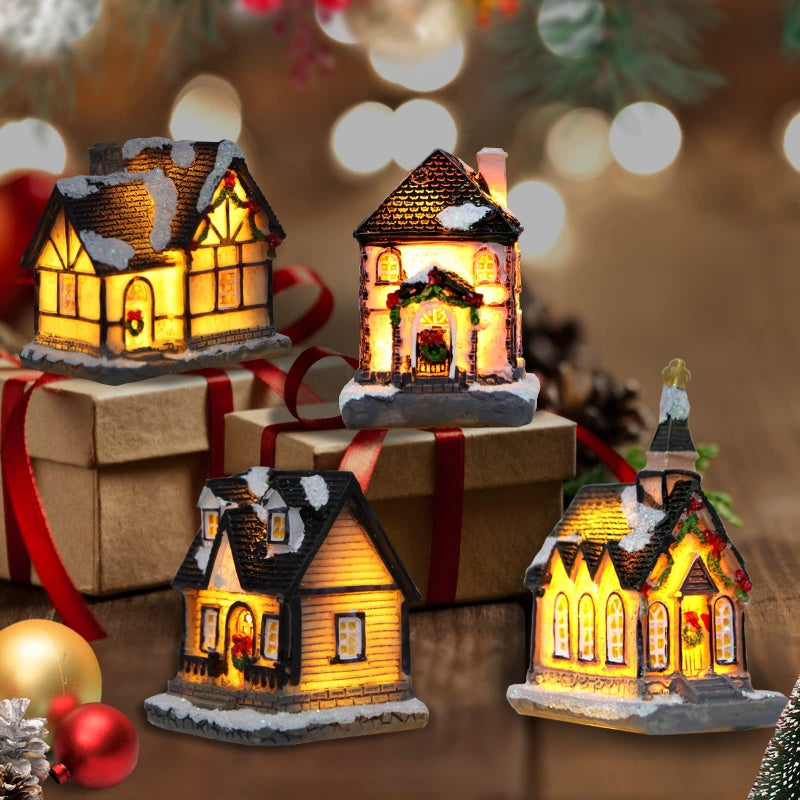 Miniature LED Lighted Christmas Village House