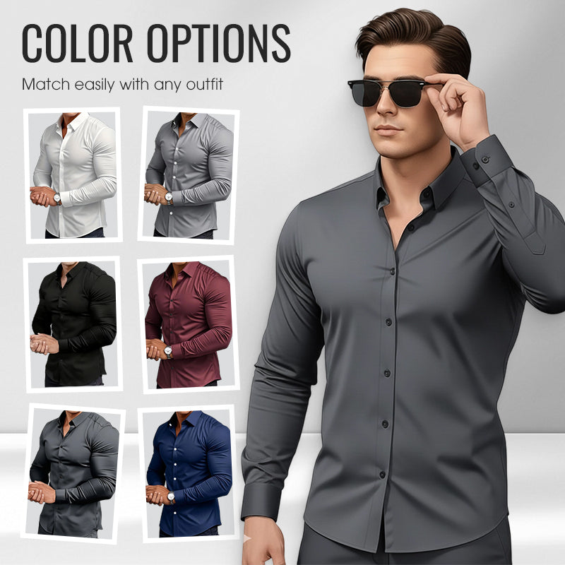 🔥High Quality Men's Four Seasons Solid Color Lapel Long Sleeve Button Shirt