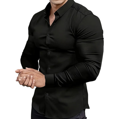 🔥High Quality Men's Four Seasons Solid Color Lapel Long Sleeve Button Shirt