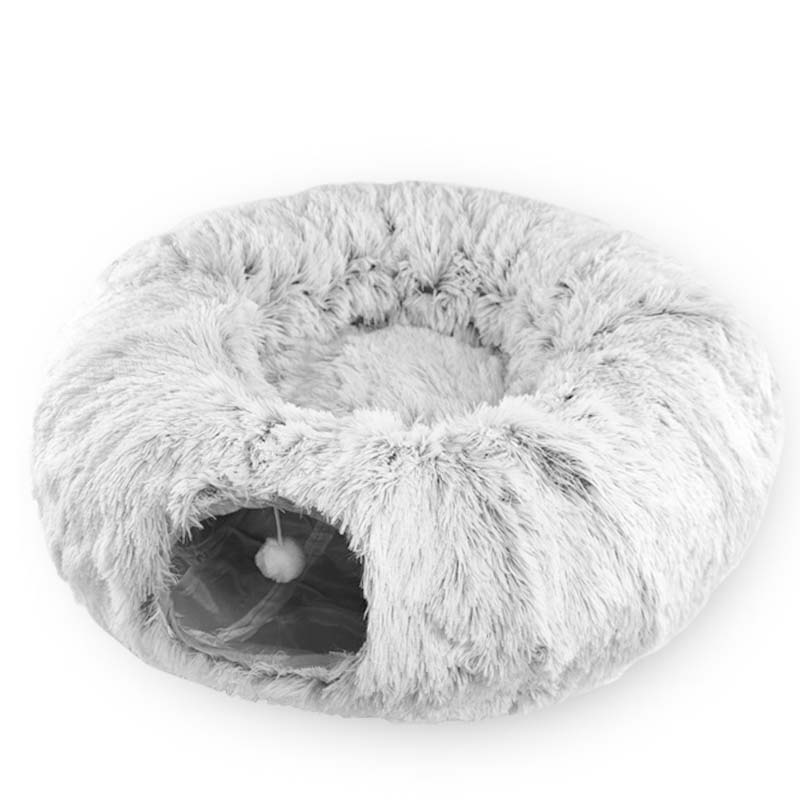 2-in-1 Foldable Indoor Soft Round Cat Tunnel Bed