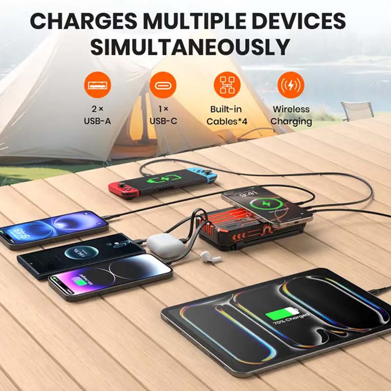 🔥20000mAh Solar Power Bank with Foldable Panels, Wireless Charging & LED Flashlight