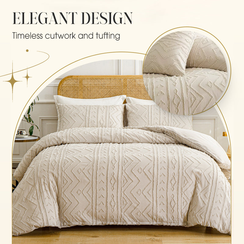 3-Piece Cutwork Tufted Bedding Set