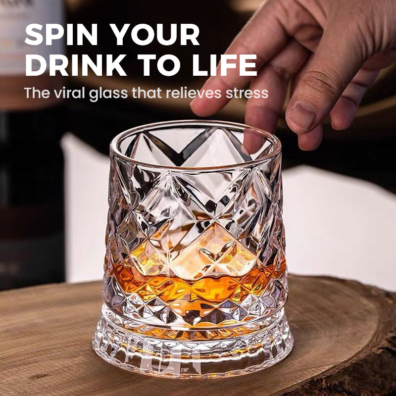 🥃  360° Rotating Whiskey Glass – Aerate & Relieve Stress ✨