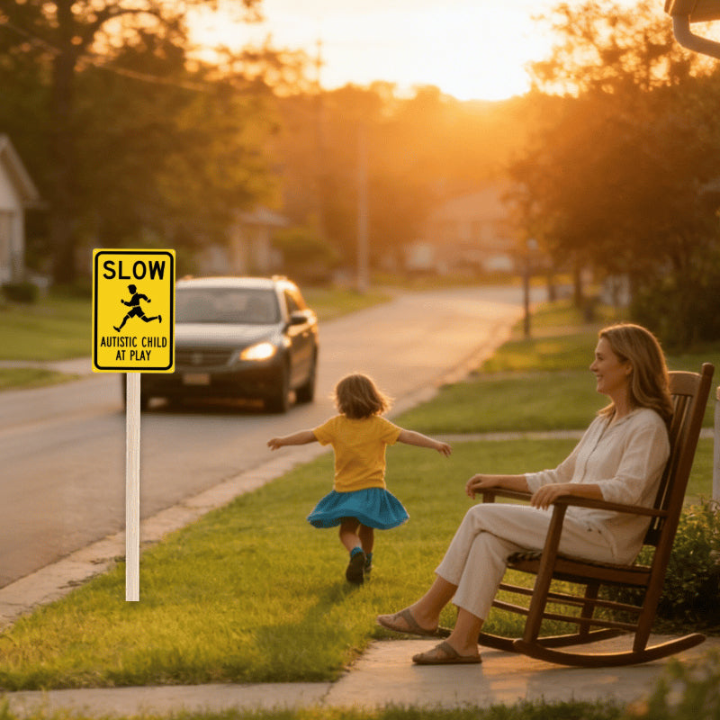 Slow Autistic Child At Play Warning Sign