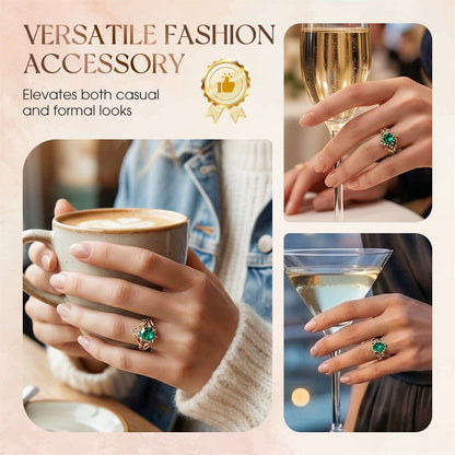 ✨💖Green Synthetic Crystal Ring with Intricate Leaf💍