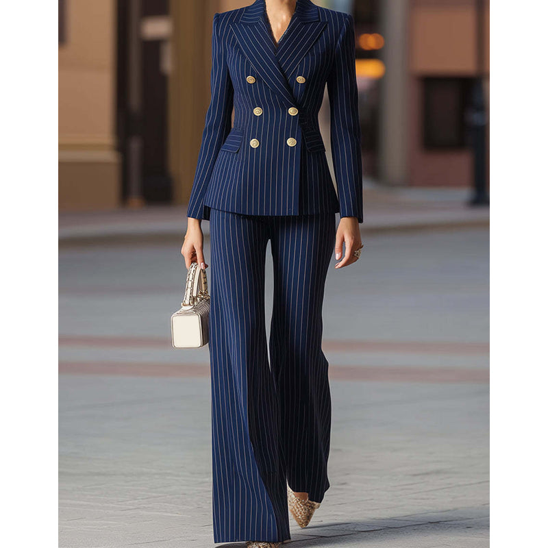 💞50K+ SOLD!🍂Women's Pinstripe Double-Breasted Suit Set