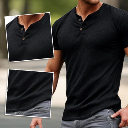 Men's Casual Slim Fit Henley Neck Short Sleeve T-Shirt