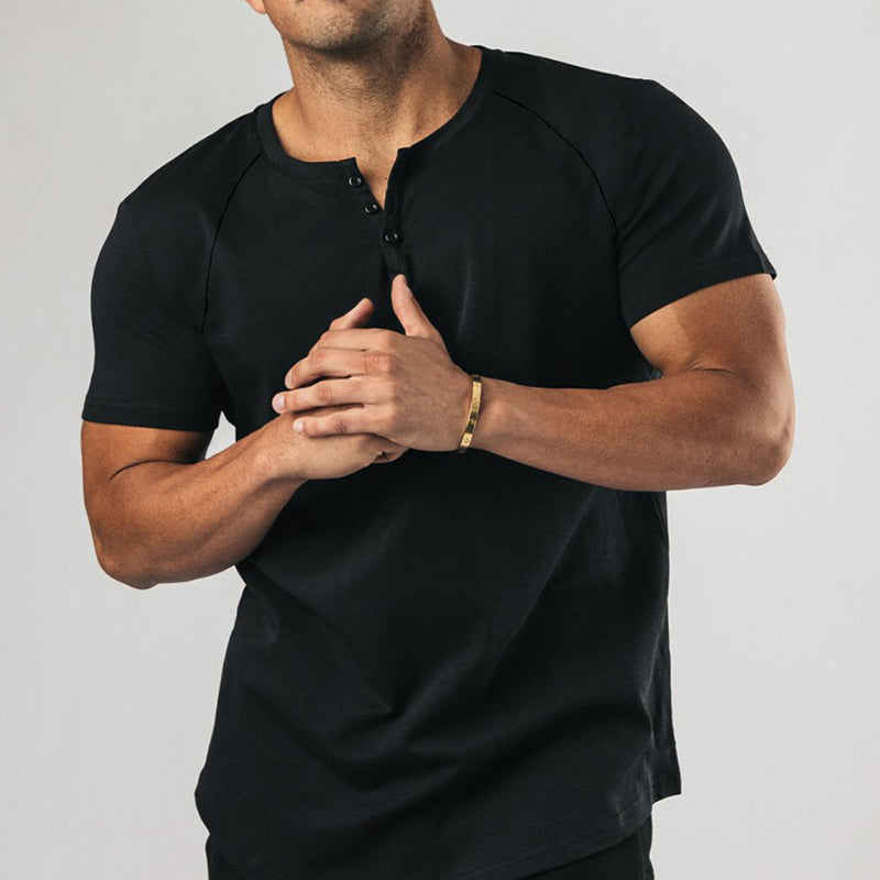 Men's Casual Slim Fit Henley Neck Short Sleeve T-Shirt