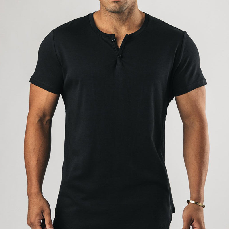 Men's Casual Slim Fit Henley Neck Short Sleeve T-Shirt