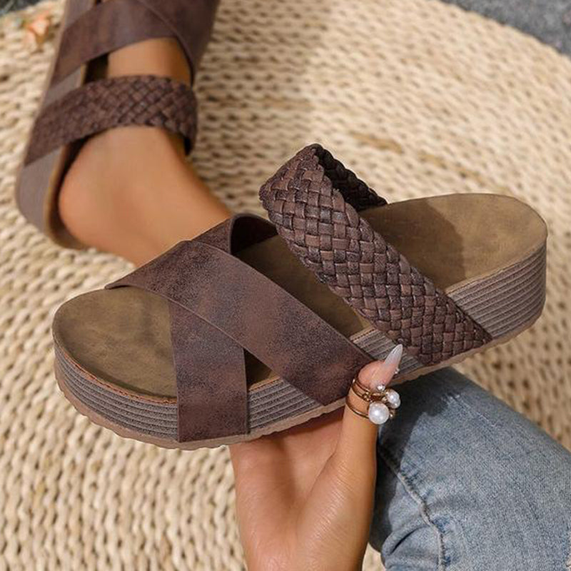 👡 Women's Criss-Cross Woven Strap Wedge Sandals – Comfortable, Stylish & Perfect for Summer Days ☀️