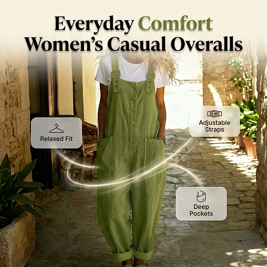 👖 Women's Casual Loose Fit Overalls – Button Front, Deep Pockets, Relaxed Style 🍃