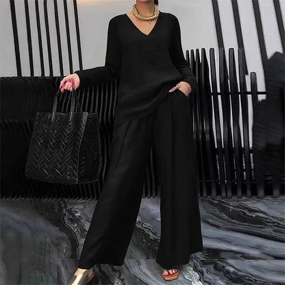 ✨ NEW! Women's V-Neck Lounge Set with Wide-Leg Pants