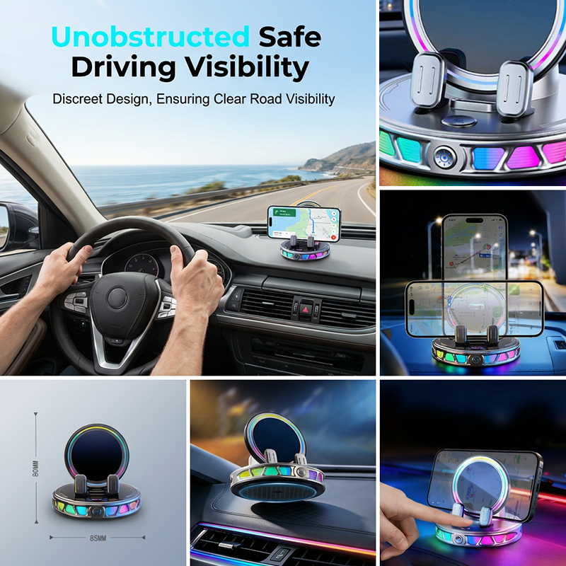 📱 RGB Car Phone Mount ✅ Auto-Clamping & Wireless Charging | Safe One-Hand Driving 🚗