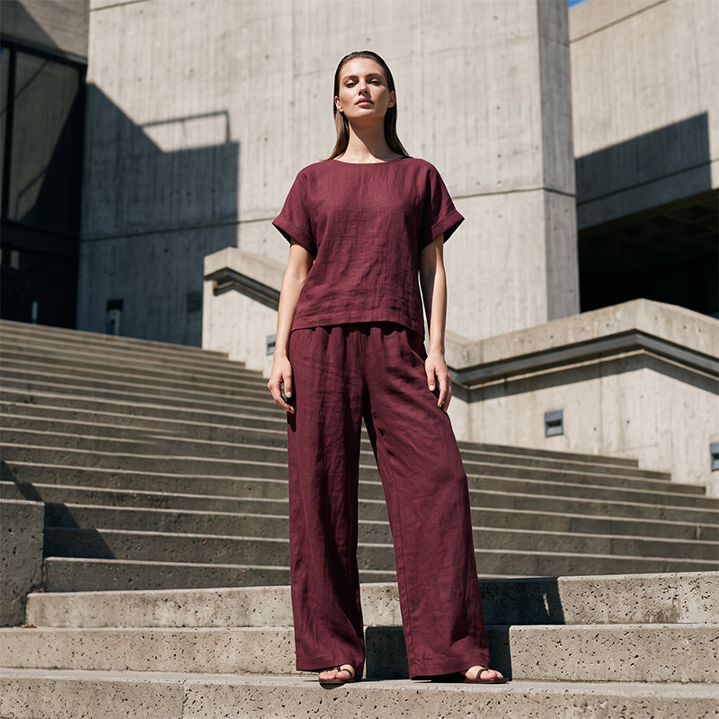 🌿Women's Short Sleeve Top & Wide-Leg Pants Set