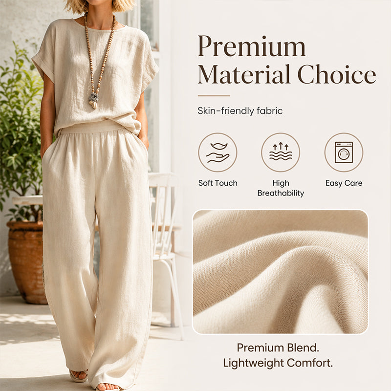🌿Women's Short Sleeve Top & Wide-Leg Pants Set