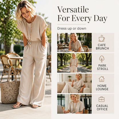 🌿Women's Short Sleeve Top & Wide-Leg Pants Set