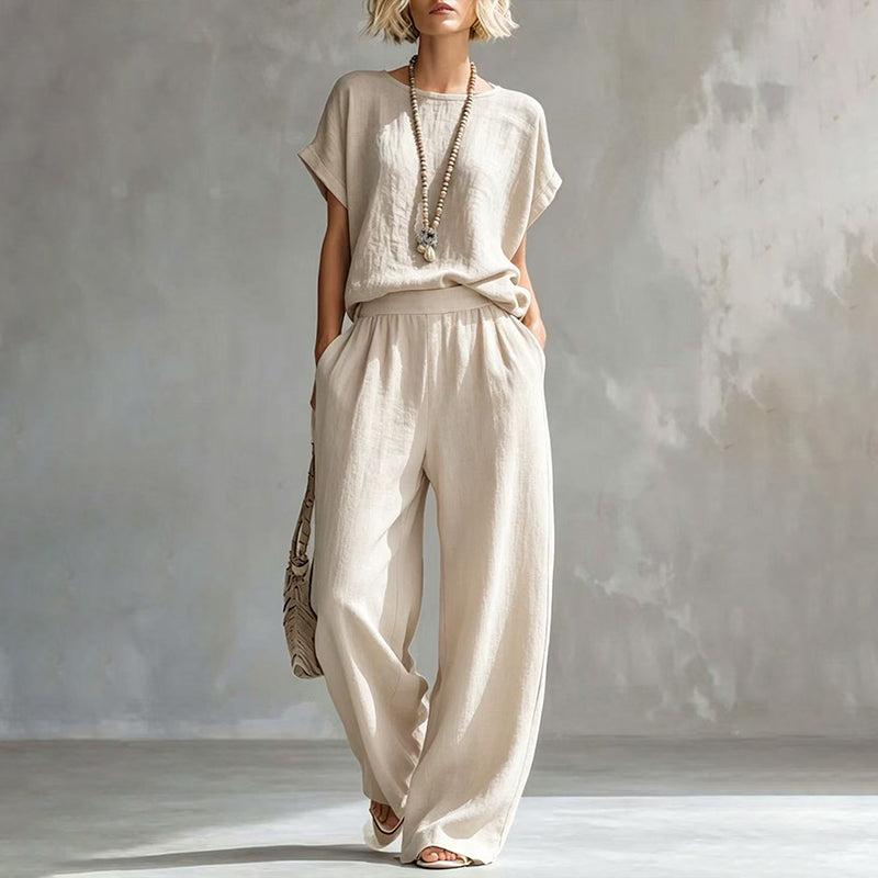 🌿Women's Short Sleeve Top & Wide-Leg Pants Set