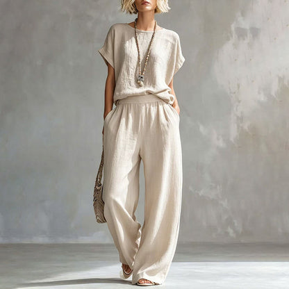 🌿Women's Short Sleeve Top & Wide-Leg Pants Set