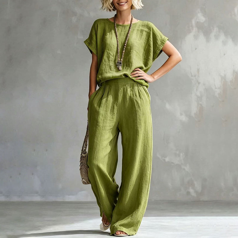 🌿Women's Short Sleeve Top & Wide-Leg Pants Set