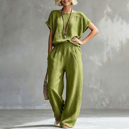 🌿Women's Short Sleeve Top & Wide-Leg Pants Set