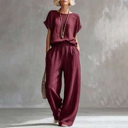 🌿Women's Short Sleeve Top & Wide-Leg Pants Set