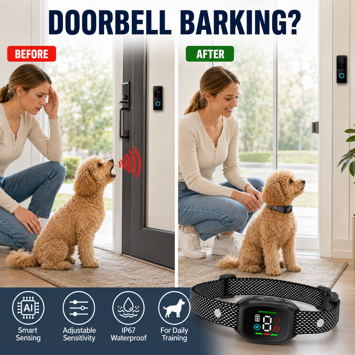 🐕🐾 Anti Bark Collar – Smart anti‑false triggering filters out other barks. IP67 waterproof & USB rechargeable – worry‑free training anywhere! 💦✅