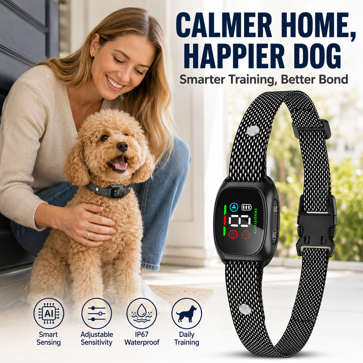 🐕🐾 Anti Bark Collar – Smart anti‑false triggering filters out other barks. IP67 waterproof & USB rechargeable – worry‑free training anywhere! 💦✅