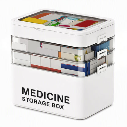 Large Plastic Medicine Storage Box with Multi-Layer Divided Compartments Portable Family Emergency First Aid Organizer Box💊📦