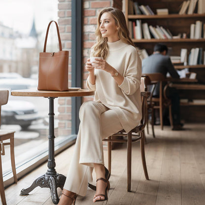 Women's 2-piece set – Asymmetrical sweater + wide-leg pants, relaxed fit and soft fabric, ultra comfortable 👚✨