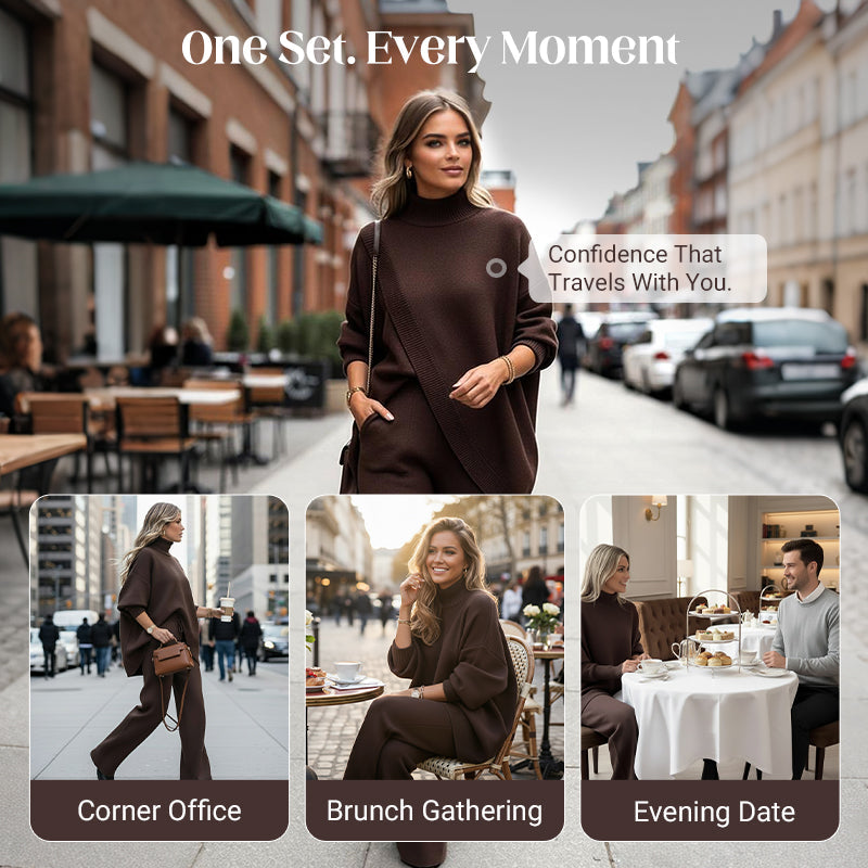 Women's 2-piece set – Asymmetrical sweater + wide-leg pants, relaxed fit and soft fabric, ultra comfortable 👚✨
