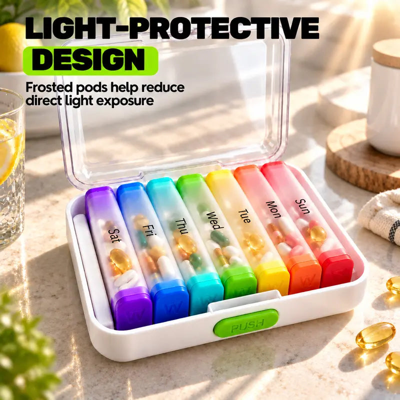 🧳💊 7-Day Detachable Pill Organizer – Color Coded, Portable, Light Resistant ✨