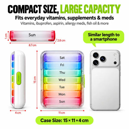 🧳💊 7-Day Detachable Pill Organizer – Color Coded, Portable, Light Resistant ✨