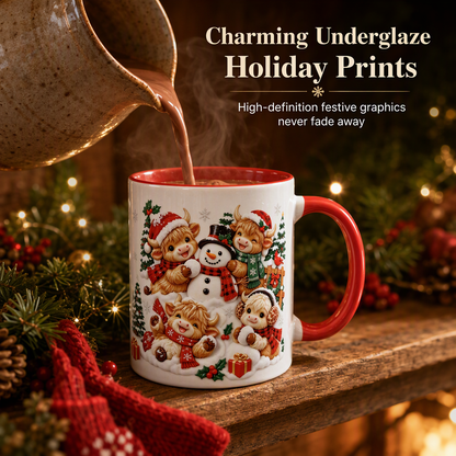 ☕✨Festive Highland Cow & Snowman Ceramic Mugs – Add a Little Christmas Magic to Every Sip!