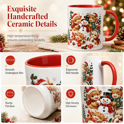 ☕✨Festive Highland Cow & Snowman Ceramic Mugs – Add a Little Christmas Magic to Every Sip!