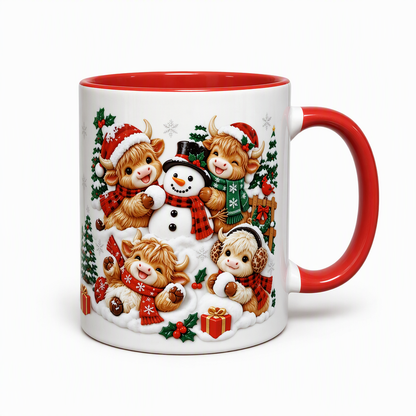 ☕✨Festive Highland Cow & Snowman Ceramic Mugs – Add a Little Christmas Magic to Every Sip!