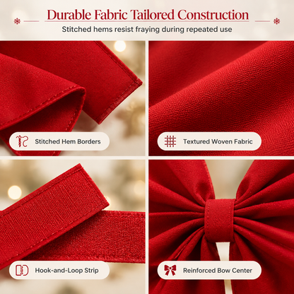 Christmas Red Bow Decoration for Kitchen Cabinet Doors and Front Doors with Hook and Loop Fastener