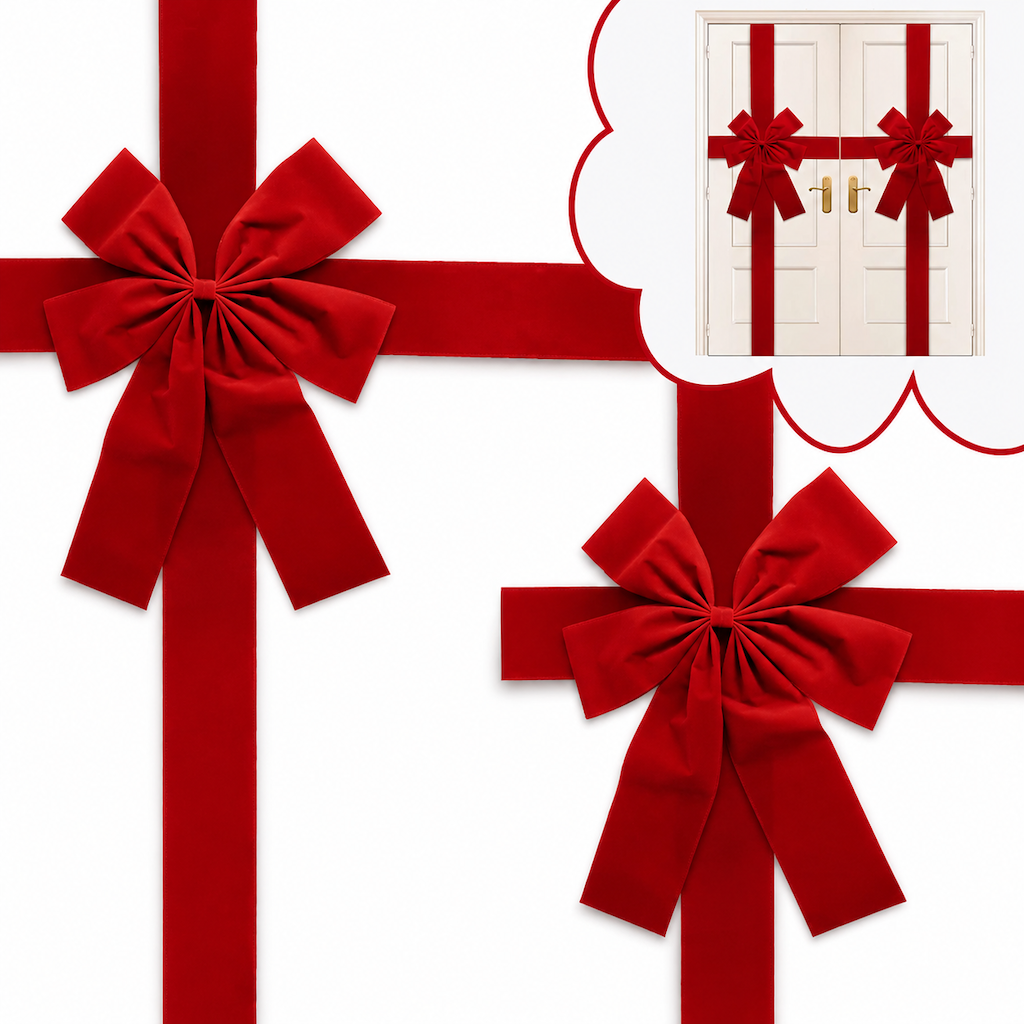 Christmas Red Bow Decoration for Kitchen Cabinet Doors and Front Doors with Hook and Loop Fastener
