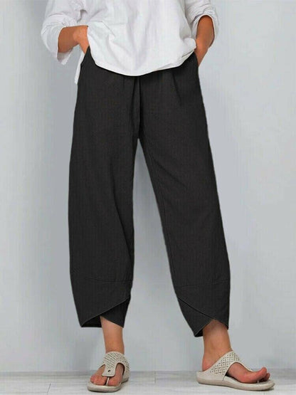 👖Vintage Asymmetrical Elastic Waist Pockets Pants – Unique Design, Comfortable Fit & Functional Style🌸